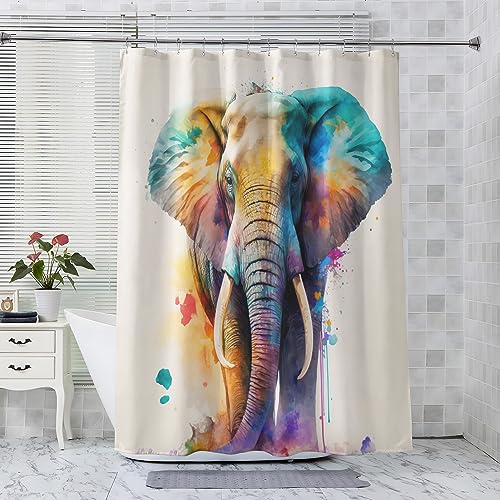 ADEIRO Duschvorhang 180x180cm Anti-Schimmel, Duschvorhang Elefant, Duschvorhang Tier mit 12 Plastik Haken, Badevorhang Waschbar Textil Shower Curtains für Dusche und Badewanne von ADEIRO