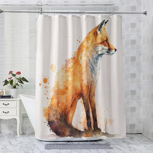 ADEIRO Duschvorhang 180x200 cm, Duschvorhang Fuchs, Duschvorhang Abstrakt mit 12 Plastik Haken, Badevorhang Waschbar Textil Shower Curtains für Dusche und Badewanne von ADEIRO