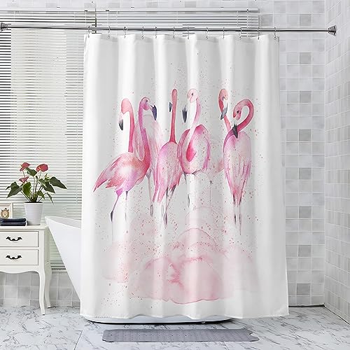 ADEIRO Duschvorhang 200x200, Duschvorhang Flamingo, Duschvorhang Tier mit 12 Plastik Haken, Badevorhang Waschbar Textil Shower Curtains für Dusche und Badewanne von ADEIRO