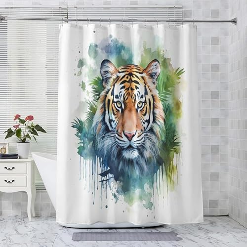 ADEIRO Duschvorhang 200x200, Duschvorhang Tiger, Tier Duschvorhang mit 12 Plastik Haken, Badevorhang Waschbar Textil Shower Curtains für Dusche und Badewanne von ADEIRO