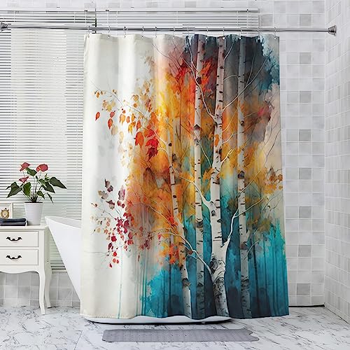 ADEIRO Duschvorhang 200x200 cm, Duschvorhang Bunt, Baum Blätter Duschvorhang mit 12 Plastik Haken, Badevorhang Waschbar Textil Shower Curtains für Dusche und Badewanne von ADEIRO