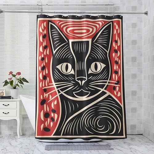 ADEIRO Duschvorhang 90x180, Duschvorhang Katze, Duschvorhang Tier mit 12 Plastik Haken, Badevorhang Waschbar Textil Shower Curtains für Dusche und Badewanne von ADEIRO