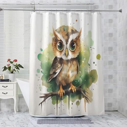 ADEIRO Duschvorhang Eule, Duschvorhang 180x180 Niedlich, Shower Curtains Tier, Duschvorhang Anti Schimmel Polyester Stoff, Waschbar Duschvorhänge mit 12 Plastik Haken von ADEIRO