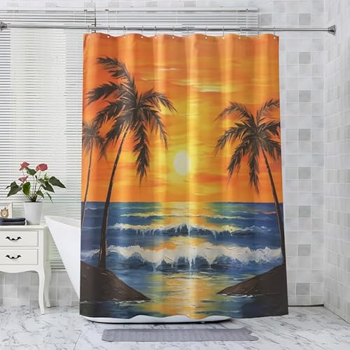 ADEIRO Duschvorhang Sonnenuntergang, Strand Duschvorhang 90x180 Anti Schimmel, Palmen Duschvorhang mit 12 Plastik Haken, Waschbar Textil Shower Curtains für Dusche und Badewanne ADEIRO Duschvorhang Sonnenuntergang, Strand Duschvorhang 90x180 Anti Schimmel, Palmen Duschvorhang mit 12 Plastik Haken, Waschbar Textil Shower Curtains für Dusche und Badewanne von ADEIRO