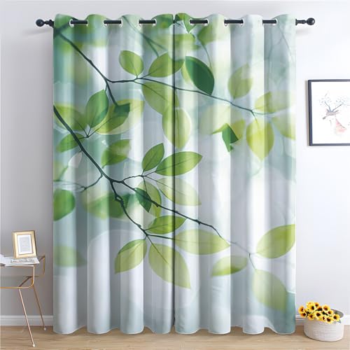 ADEIRO Vorhänge Grün Blätter, Blätter Vorhang Blickdicht Verdunklungsvorhänge mit Ösen für Wohnzimmer Schlafzimmer, 2er Set Gardinen Curtains 145 x 140 cm (H x B) von ADEIRO