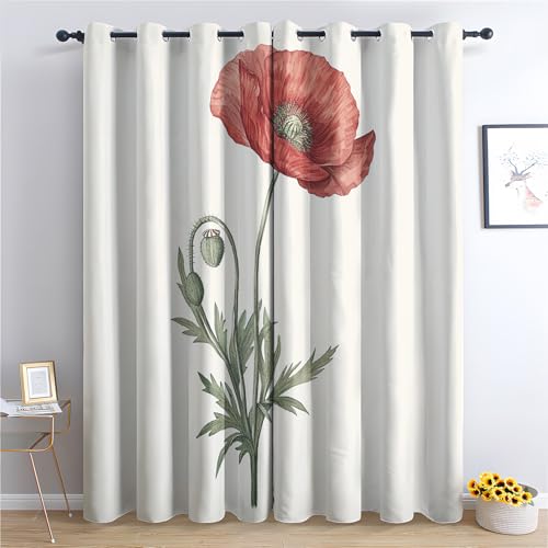 ADEIRO Vorhänge Rot Mohn, Blumen Vorhang Blickdicht Verdunklungsvorhänge mit Ösen für Wohnzimmer Schlafzimmer, 2er Set Gardinen Curtains 245 x 140 cm (H x B) von ADEIRO