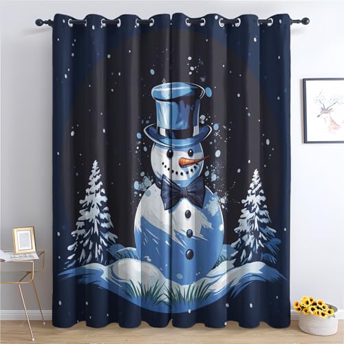 ADEIRO Vorhänge Schneemann, Weihnachten Wald Vorhang Blickdicht Verdunklungsvorhänge mit Ösen für Wohnzimmer Schlafzimmer, 2er Set Gardinen Curtains 245 x 140 cm (H x B) von ADEIRO