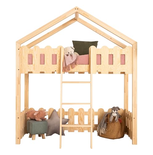 Kinderbett aus Holz KAIKO PA ADEKO, Kiefernholz, Hüttenbett, Etagenbett, Kinderzimmermöbel, Bett mit Lattenrost, Verschiedene Varianten (80x180) von ADEKO Kids