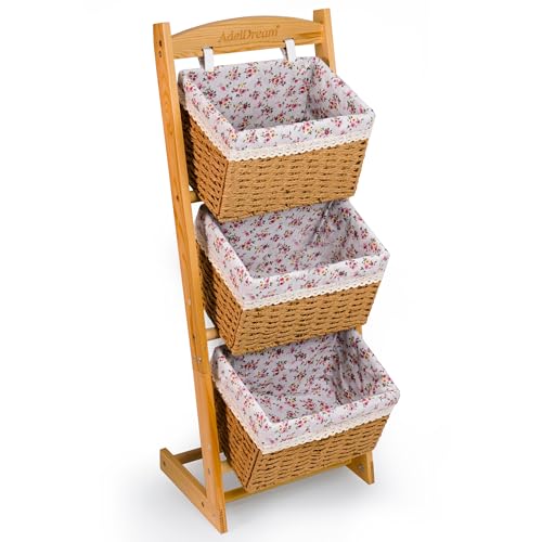 AdelDream Wäschekörbe 3 faltbare Körbe Sortier-Aufbewahrungskorb mit Blumenbeutel Massivholz-Schmutzwäschekorb storage basket Aufbewahrungskorb Set Stil 1 Aufbewahrungskorb Set von ADEL DREAM