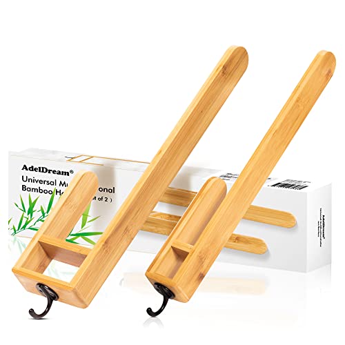 AdelDream Umweltfreundlicher Badezimmer-Handtuchhalter aus Bambus zum Aufkleben auf den Badezimmer-Handtuchhalter Selbstklebende Zwei Packungen H: 5 cm und 10 cm von ADEL DREAM