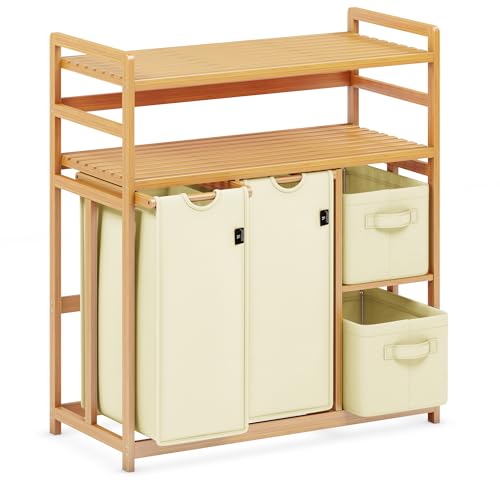 AdelDream Wäschekorb 4 Fächer 2 Regale Wäschesammler 140L Wäscheboxen Mit Korb Wäschesortierer mit 2 Wäschesäcken & 2 Stoffboxen Wäschesack Bambus Wäscheregal Wäschebox Laundry basket Beige AdelDream Wäschekorb 4 Fächer 2 Regale Wäschesammler 140L Wäscheboxen Mit Korb Wäschesortierer mit 2 Wäschesäcken & 2 Stoffboxen Wäschesack Bambus Wäscheregal Wäschebox Laundry basket Beige von ADEL DREAM