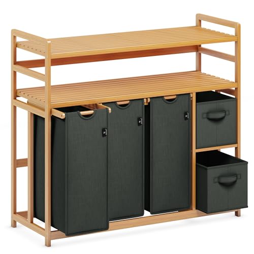 ADEL DREAM Wäschekorb 5 Fächer 2 Regale Wäschesammler 190L Wäscheboxen Mit Korb Wäschesortierer mit 3 Wäschesäcken & 2 Stoffboxen Wäschesack Bambus Wäscheregal Wäschebox Laundry basket Dunkelgrau ADEL DREAM Wäschekorb 5 Fächer 2 Regale Wäschesammler 190L Wäscheboxen Mit Korb Wäschesortierer mit 3 Wäschesäcken & 2 Stoffboxen Wäschesack Bambus Wäscheregal Wäschebox Laundry basket Dunkelgrau von ADEL DREAM