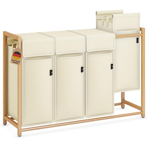 AdelDream Wäschekorb 200L – Bambus Wäschesortierer mit 4 Fächern, abnehmbarer & atmungsaktiver Wäschesack, Wäschebox für Schmutzwäsche & Aufbewahrung im Badezimmer, Waschküche & Schlafzimmer, Beige von ADEL DREAM