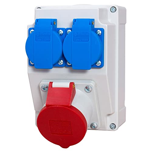 ADELID Baustromverteiler Wandverteiler 1x 16A 5-polig 400V CEE 2x 230V Schuko Steckdosen IP65 von ADELID