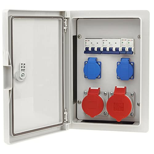 ADELID Baustromverteiler Wandverteiler 1x 32A 1x 16A 5-polig CEE 2x 230V Schuko LS-Schalter 8-Module IP65 von ADELID