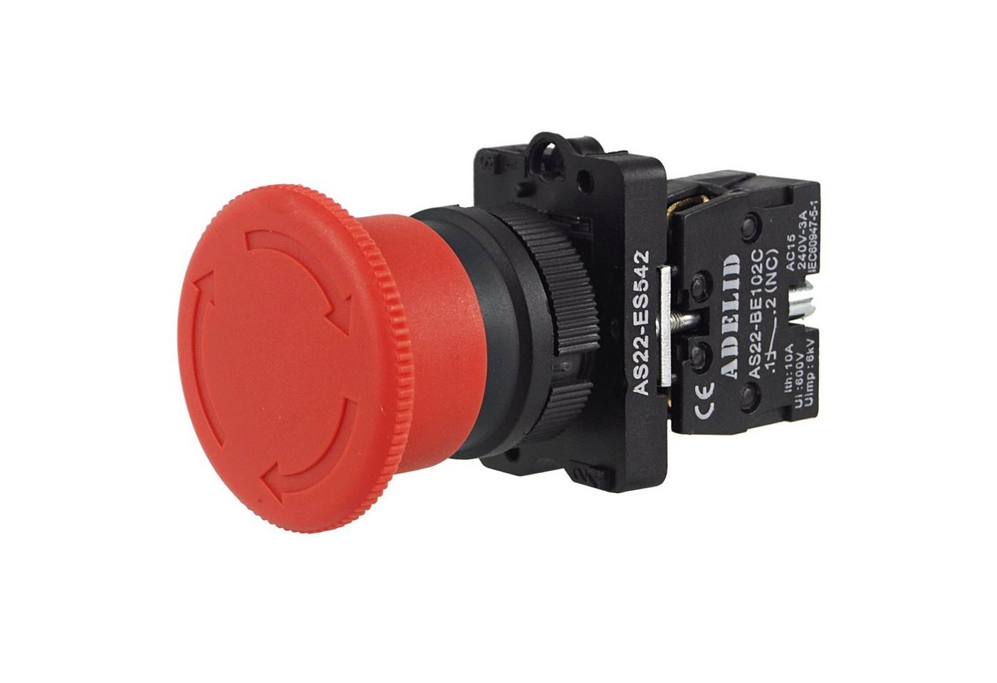 ADELID Schalter, Not-Aus-Druckschalter Taster Stoppschalter Roter Pilz 10A 600V 1NC 22mm mit Kunststoffflansche von ADELID
