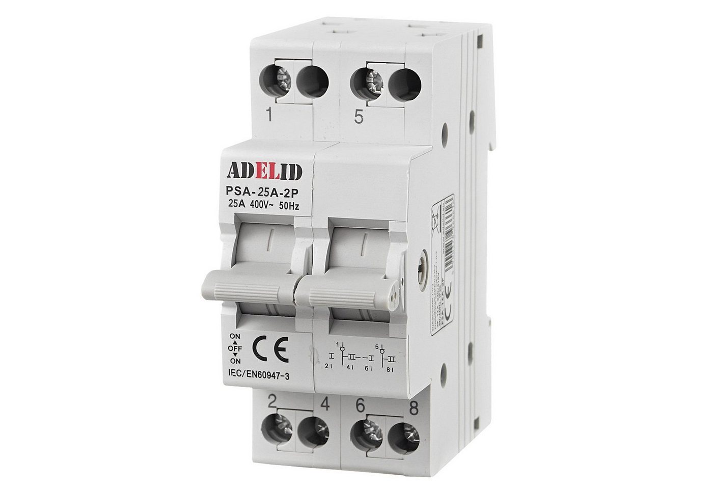 ADELID Schalter, Wahlschalter-Umschalter 1-0-2 25A Reiheneinbau 2-polig ADELID Schalter, Wahlschalter-Umschalter 1-0-2 25A Reiheneinbau 2-polig von ADELID