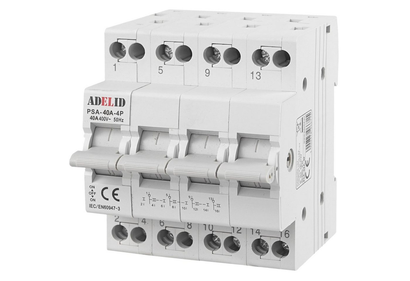 ADELID Schalter, Wahlschalter-Umschalter 1-0-2 40A Reiheneinbau 4-polig ADELID Schalter, Wahlschalter-Umschalter 1-0-2 40A Reiheneinbau 4-polig von ADELID