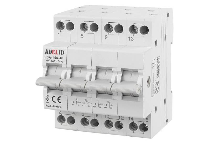 ADELID Schalter, Wahlschalter-Umschalter 1-0-2 40A Reiheneinbau 4-polig von ADELID