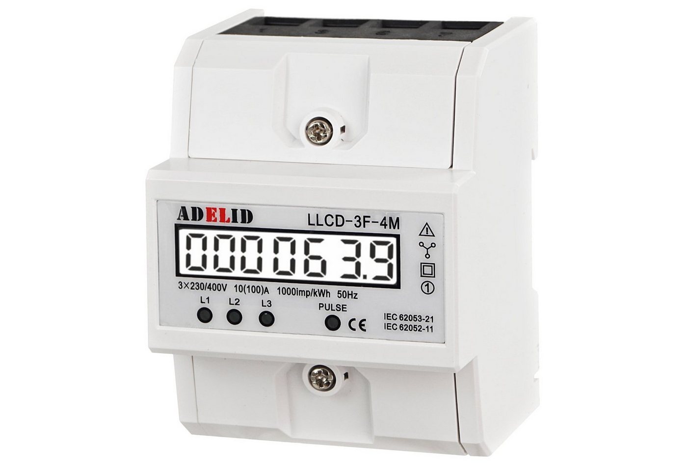 ADELID Schalter, Wechselstromzähler DIN Hutschiene digital LCD MID 3-Phasen S0 Interface Signalleuchte 10(100)A von ADELID