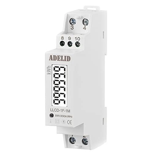 Wechselstromzähler für DIN Hutschiene Stromzähler digital LCD MID zertifiziert 1-Phase Drehstromzähler S0 Interface Signalleuchte 5(32) A von ADELID