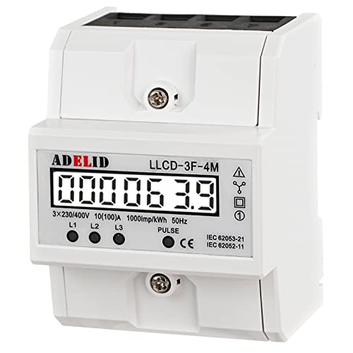 Wechselstromzähler für DIN Hutschiene Stromzähler digital LCD MID zertifiziert 3-Phasen Drehstromzähler S0 Interface Signalleuchte 10(100) A von ADELID