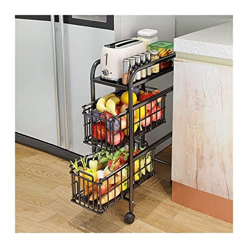 ADERFETBI Küchen Organizer Küche Gap Regal vom Boden bis zur Decke, mehrschichtiges Obst- und Gemüselagerregal, Badezimmer-Sundries-Rack Lagerregal(Black,S) von ADERFETBI