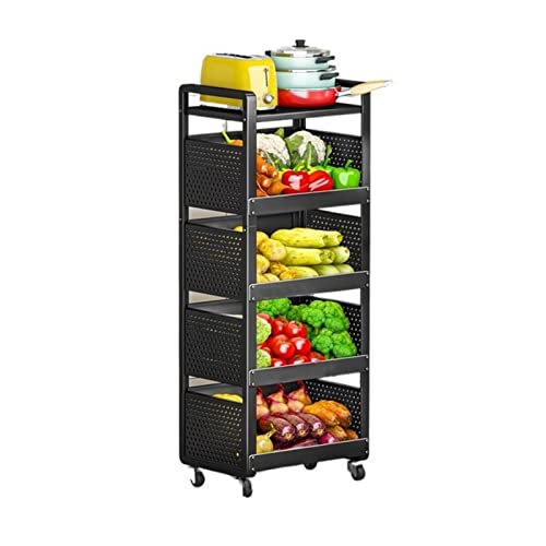 ADERFETBI Küchen Organizer Verdickter Küchenregal-Lagerwagen Bodenmontiertes mehrschichtiges Obst- und Gemüseregal Küchengewürzregal Geschirrregal Lagerregal(5-Layer) von ADERFETBI
