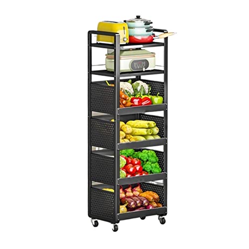 ADERFETBI Küchen Organizer Verdickter Küchenregal-Lagerwagen Bodenmontiertes mehrschichtiges Obst- und Gemüseregal Küchengewürzregal Geschirrregal Lagerregal(6-Layer) von ADERFETBI
