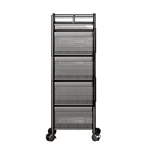 ADERFETBI Küchen Organizer Vom Boden bis zur Decke reichendes mehrschichtiges Küchenregal, drehbarer Korb, Schublade, Rollwagen, Obst- und Gemüselagerregal Lagerregal(Square 4 Tier Black) von ADERFETBI