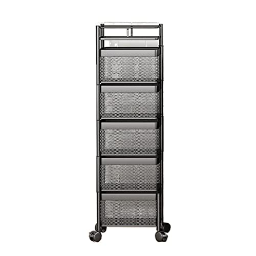 ADERFETBI Küchen Organizer Vom Boden bis zur Decke reichendes mehrschichtiges Küchenregal, drehbarer Korb, Schublade, Rollwagen, Obst- und Gemüselagerregal Lagerregal(Square 5 Tier Black) von ADERFETBI