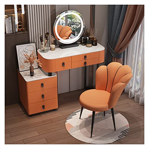 Frisiertisch Alle Holz Schiefer Frisiertisch Schminktisch Wohnung Aufbewahrungsschrank Schminkspiegel Schminktisch Hocker Kombination Set Schlafzimmer Aufbewahrungsschrank Schminktisch (Orange Rücken von ADERFETBI