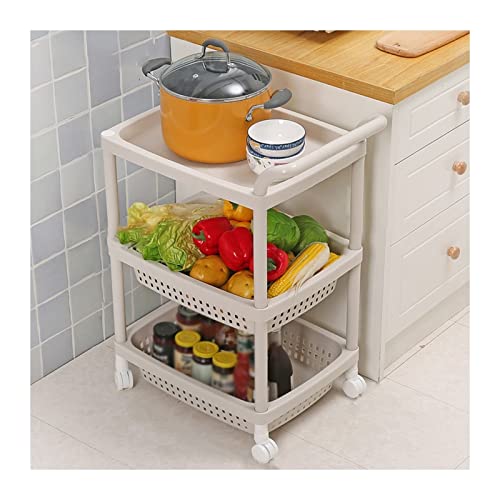 Küchen Organizer Küchenregal Bodenwagen Mehrschichtiger Gemüsekorb Obst Aufbewahrungskorb Schließfach mit Rädern Küchen-Organizer-Rack Lagerregal(3 Layers) von ADERFETBI