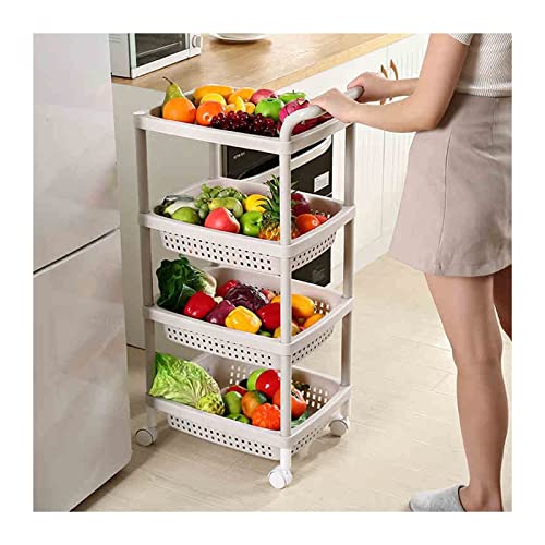 Küchen Organizer Küchenregal Bodenwagen Mehrschichtiger Gemüsekorb Obst Aufbewahrungskorb Schließfach mit Rädern Küchen-Organizer-Rack Lagerregal(4 Layers) von ADERFETBI