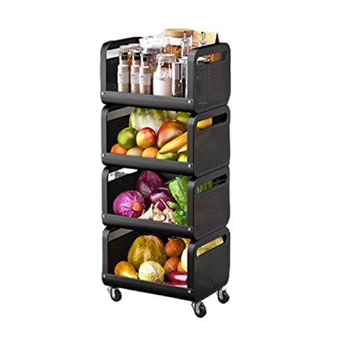 Küchen Organizer Stapelbares Küchenregal Mehrschichtige Obst- und Gemüsekorb-Aufbewahrungsbox mit Rollgestell Mobiles Lagerregal Lagerregal(4-Layer,L) von ADERFETBI