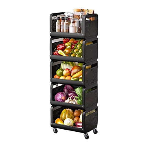 Küchen Organizer Stapelbares Küchenregal Mehrschichtige Obst- und Gemüsekorb-Aufbewahrungsbox mit Rollgestell Mobiles Lagerregal Lagerregal(5-Layer,L) von ADERFETBI