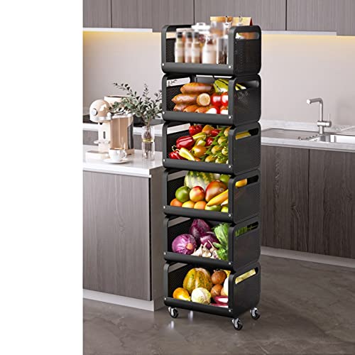 Küchen Organizer Stapelbares Küchenregal Mehrschichtige Obst- und Gemüsekorb-Aufbewahrungsbox mit Rollgestell Mobiles Lagerregal Lagerregal(6-Layer,L) von ADERFETBI