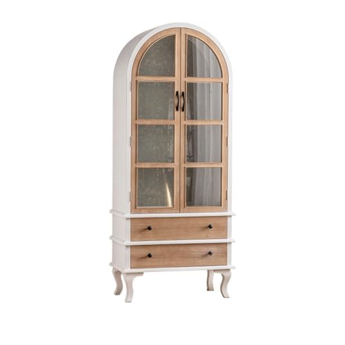 Sideboard Retro Wandmontierte geschwungene Glastür Esskommode einfacher Aufbewahrungsschrank mit Doppeltür Sammlerschrank Küchenschrank (A) von ADERFETBI