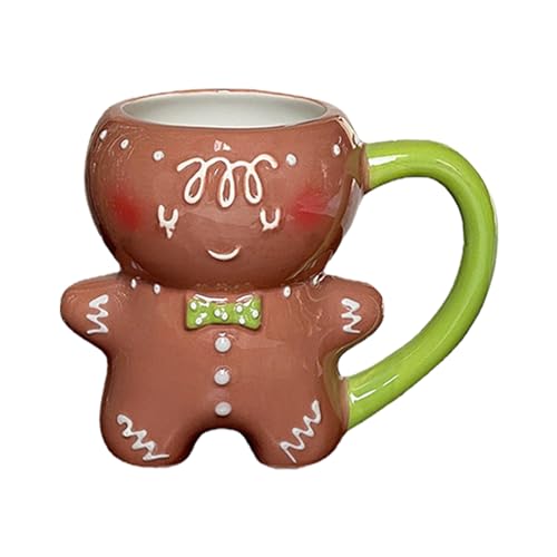 Weihnachtsbecher | Lebkuchenmann Tasse | Süße Lebkuchenmann-Geschenke | Keramik-Lebkuchenbecher | Einzigartige geformte Keramiktasse | Neuheitsbecher mit Henkel für Heißgetränke, Kaffeepartyzubehör von ADERN