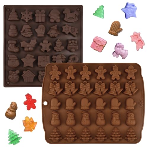 ADERTOS 2 Stk Silikonform Weihnachten Backform Weihnachtsbaum Schokoladenformen Antihaft Silikon Form Schneemann Kuchenform Weihnachts für Muffins Cupcakes Kuchen Pudding Süßigkeiten von ADERTOS