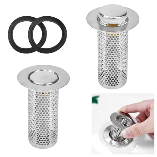ADERTOS 2 Stück Abflussfilter Waschbeckenstöpsel Edelstahl Waschbecken Stöpsel Pop Up Ablaufgarnitur Stöpsel zum Drücken Ablaufventil mit Anti Clogging Sieb Abflusssieb für 34-38mm, Tiefe＞8cm Loch von ADERTOS
