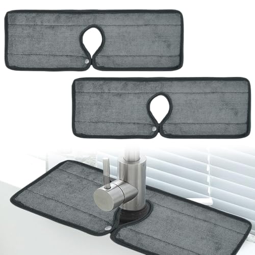 ADERTOS 2 Stücke Wasserhahn Matte Trockenmatte Polyesterfaser Wasserhahn Abtropfmatte 45.5 * 15.5cm Absorbierend Spritzschutz für Spülbecken Grau Schnell Trocknende Ablaufmatte für Küche, Badezimmer von ADERTOS