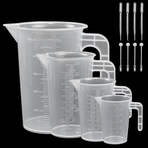ADERTOS Messbecher Plastik Mischbecher 50/100/250/500ml Transparent Mess Becher mit Griff Measuring Cup mit Skala Kunststoff Waschpulver Messbecher mit Pipette Rührstab für Waschmittel, Küche Labor von ADERTOS