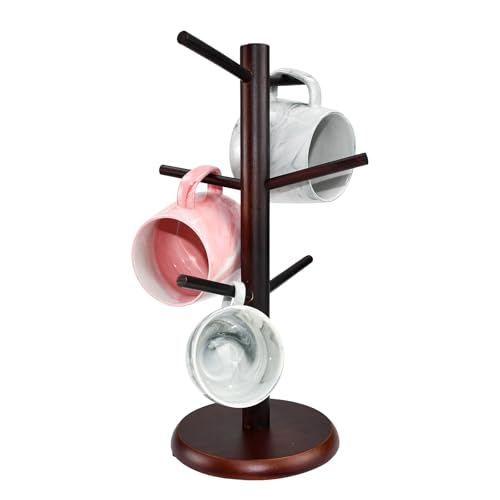 ADERTOS Tassenständer Becherhalter Holz Tassenhalter Tassenbaum Baumbecherhalter Kaffeebecher Baum Abnehmbar Coffee Mug Stand Runder Boden Kaffeetassenständer mit 6 Haken für Kaffeetassen Becher von ADERTOS