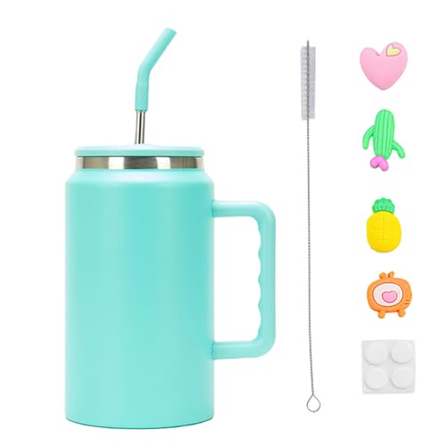 ADERTOS Thermoskanne Thermobecher mit Stroh 1500ml Kaffeebecher To Go Auslaufsicher Trinkbecher mit Griff Grün Edelstahl Isolierbecher Doppelwandiger Edelstahl Becher Travel Mug für Zuhause Reisen von ADERTOS