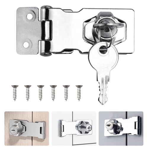 ADERTOS Türschloss Sicherheitsüberfalle 2.5Inch Abschließbar Überfalle mit Schloss Vorrichtung Keyed Hasp Lock Silber Schublade Schrank Locks für Türen Haustür, Garagentor, Holzkiste von ADERTOS