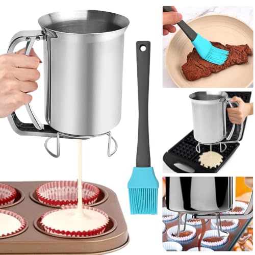 ADERTOS Teigspender Teigportionierer 800ml Pfannkuchenteigspender Edelstahl Portionierer Teig Kuchen Teigspender Pfannkuchen Manuell Teigdosierer Teig Spender für Muffins Cupcakes Zuhause von ADERTOS