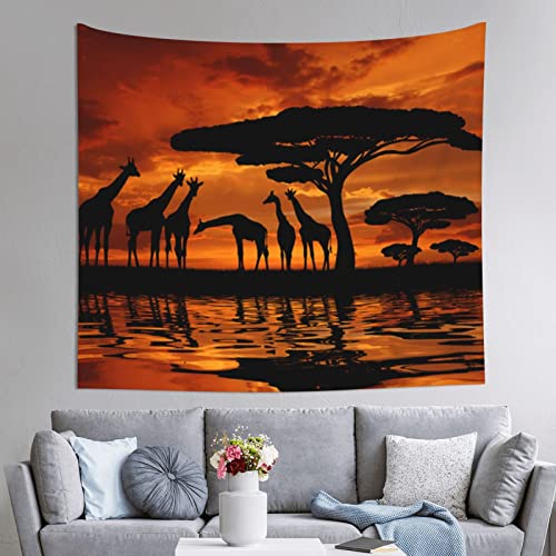 ADFSHIDS Giraffe unter dem Baum in Afrika, dekorativer Wandteppich, 152,4 x 130 cm (horizontal), dekorativer Wandteppich, weiche Faser, bedruckter Wandteppich von ADFSHIDS