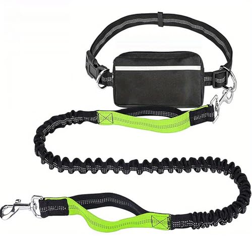 Upliftjoys Hands Free Dog Leash with Zipper Pouch, Upliftjoys 7 Dog Leash,Dual Handle Elastic Bungees Retractable Rope for Medium and Large Dogs, Reflective Stitches (Green *B) von ADFUGE