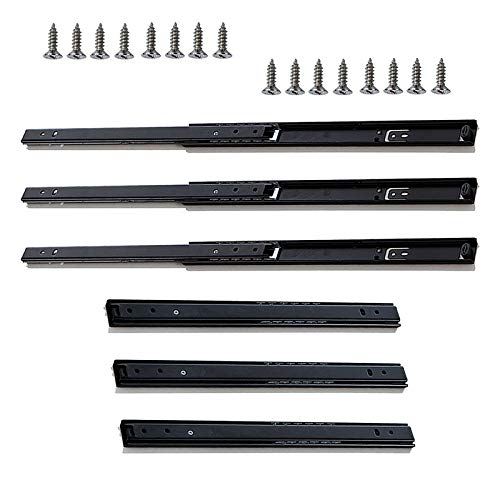Schubladenläufer, 6-teilige Schrankschubladenführungen, Schwere Kugelführungen für Küche, Metallverlängerungsschiene, Seitenmontage Schubladenführungen/Schwarz / 450mm (18 Zoll)(200Mm(8Inch)) von ADFVGG